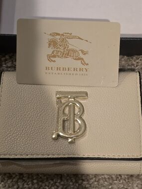 Burberry Cream Leather Wallet with Gold TB Logo
